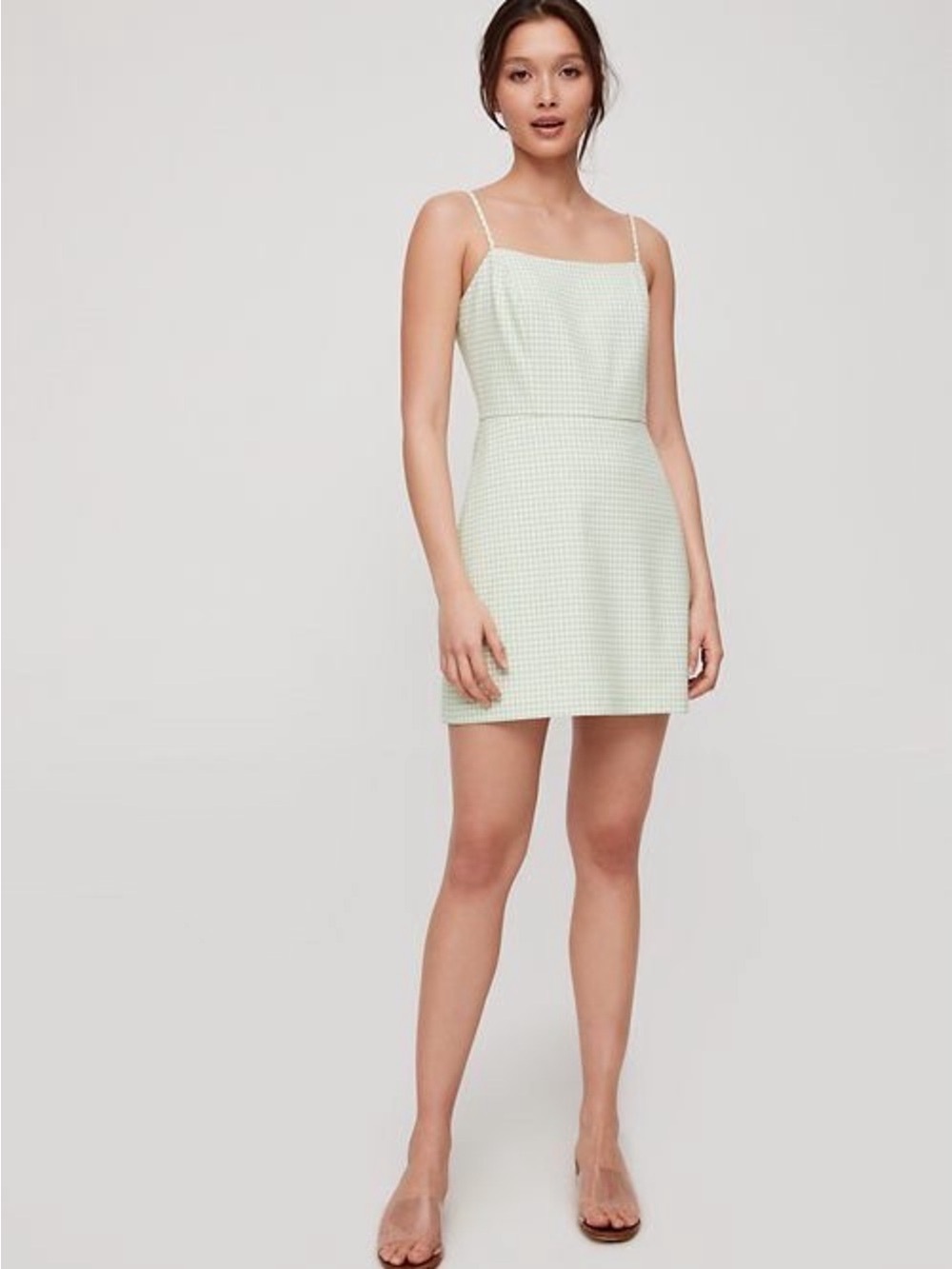 Aritzia Wilfred Isabelle Dress - Green Gingham Plaid Mini Dress - Picture 2 of 6
